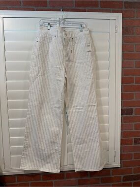 Good American White Wide-Leg Jeans with Silver Pinstripe Shine